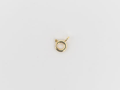 Gold necklace clasp on a light gray background