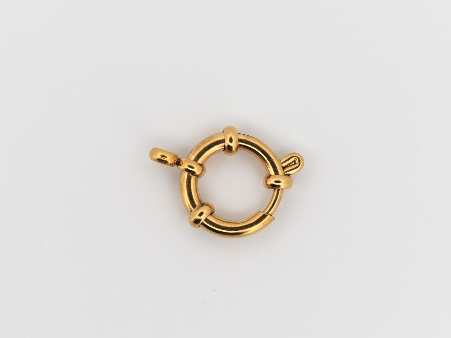 Gold clasp on a light gray background